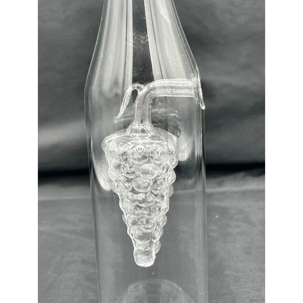 Glass Oil & Vinegar Bottle W/ Decorative‎ Grapes Inside To Hold Vinegar-11.5